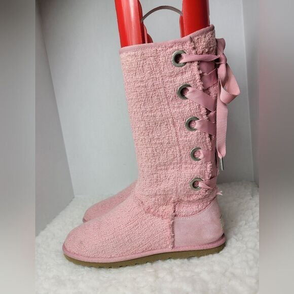 Ugg Australian Heirloom Women's Boots Size 8 Pink Canvas Lace Up Shoes - Picture 2 of 11